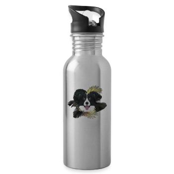 Golden Dog Border Collie - Water bottle with straw - silver - Right