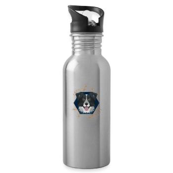 Golden Dog Border Collie - Water bottle with straw - silver - Right
