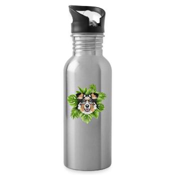 Tropical Australian Shepherd - Water bottle with straw - silver - Right