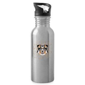 Golden Dog Australian Shepherd - Water bottle with straw - silver - Right