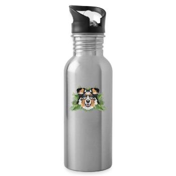 Tropical Australian Shepherd - Water bottle with straw - silver - Right