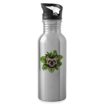 Tropical French Bulldog - Water bottle with straw - silver - Right