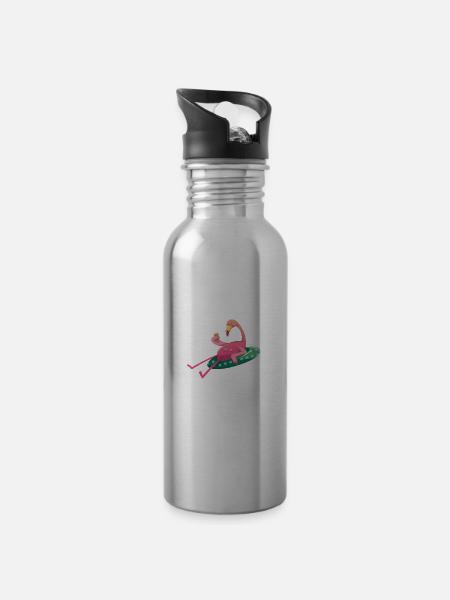 Je M’en Fous Je Suis Un Flamant Rose Humour - Gourde avec paille intégrée - argent clair