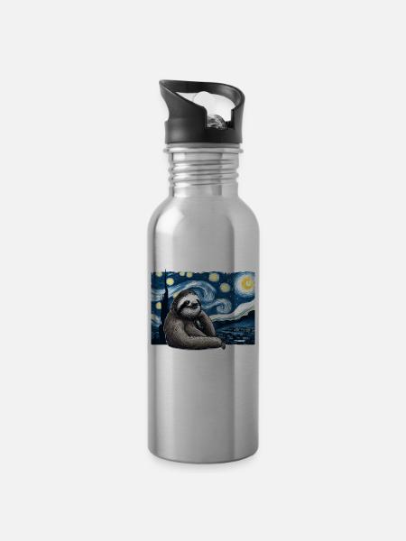 Nuit étoilée paresseuse - Gourde avec paille intégrée - argent clair