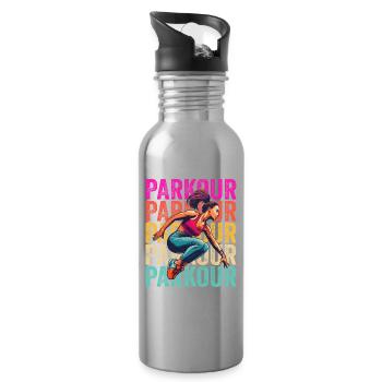 Parkour Mädchen Retro Vintage - Trinkflasche mit integriertem Trinkhalm - Lightsilver - Rechts
