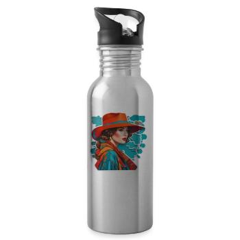 Lady with head - Water bottle with straw - silver - Right
