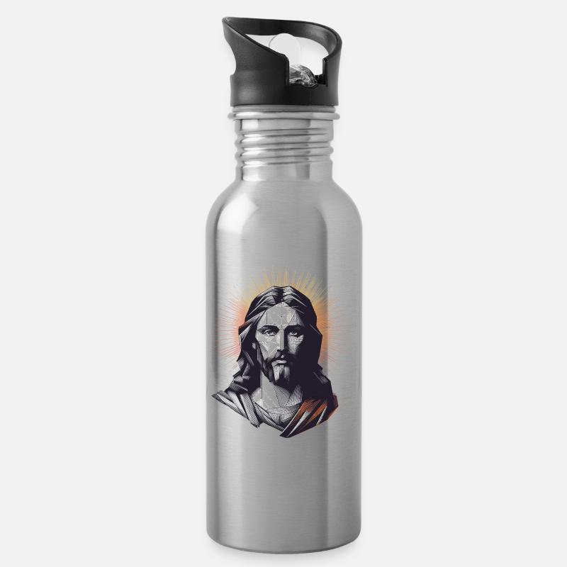 Jésus Vecteur Polygone Christ Tête Religion - Gourde avec paille intégrée - argent clair
