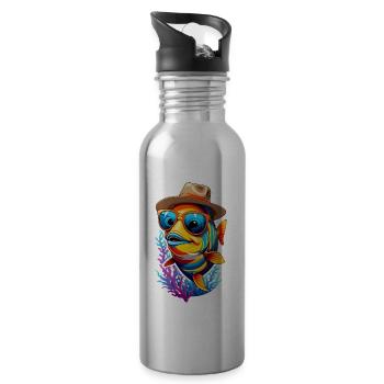 Drôle de poisson carpe koï avec lunettes de soleil et chapeau - Gourde avec paille intégrée - argent clair - Droite