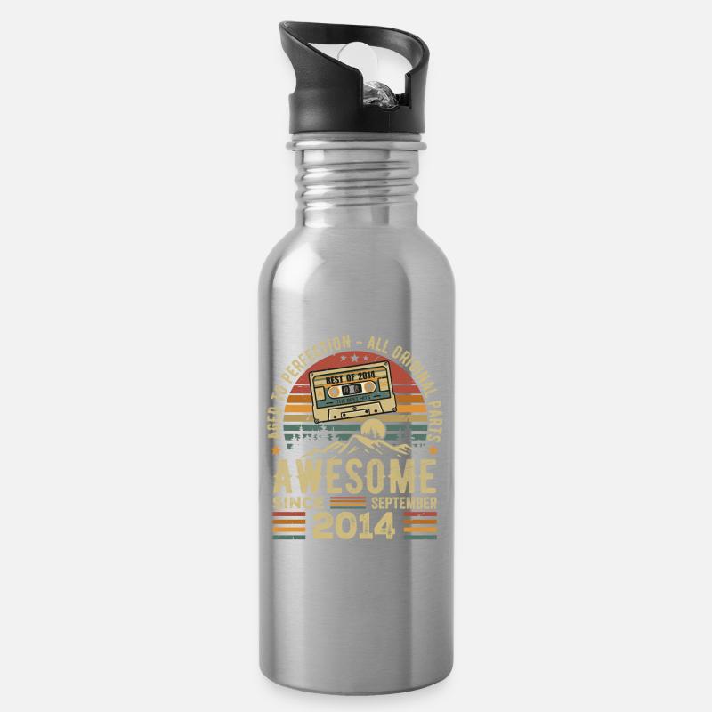 September 2014 Geburtstagsgeschenk September 2014 - Trinkflasche mit integriertem Trinkhalm - Lightsilver