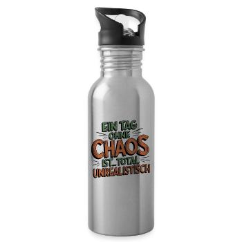 Lustiger Spruch Ein Tag ohne Chaos geht nicht - Trinkflasche mit integriertem Trinkhalm - Lightsilver - Rechts