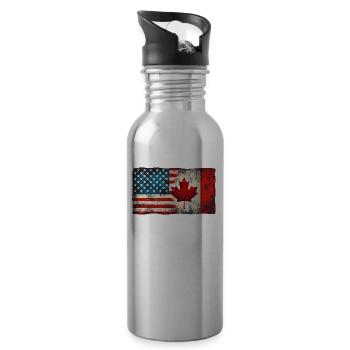 USA Canada Friendship Flag North America - Water bottle with straw - silver - Right