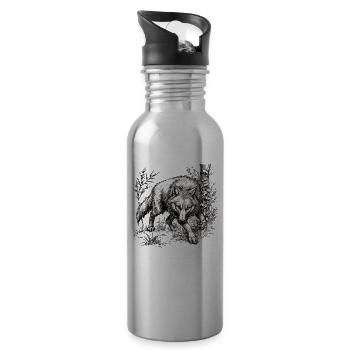 Wolf lurking - Water bottle with straw - silver - Right