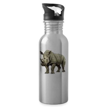 Rhinocéros Animal - Gourde avec paille intégrée - argent clair - Droite