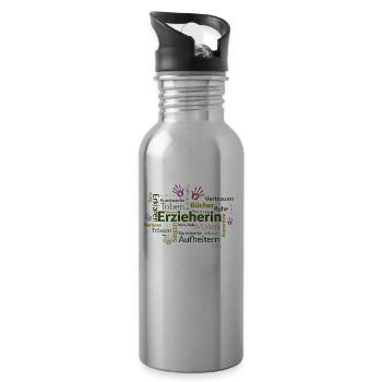 Erzieherin T-Shirt Komplimente - Trinkflasche mit integriertem Trinkhalm - Lightsilver - Rechts