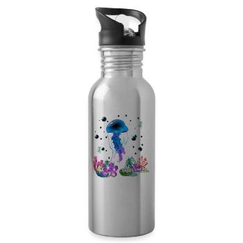 Vacation sea summer marine animals - Water bottle with straw - silver - Right