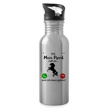 Mein Pferd Ruft An... und ich muss gahen - Trinkflasche mit integriertem Trinkhalm - Lightsilver - Rechts