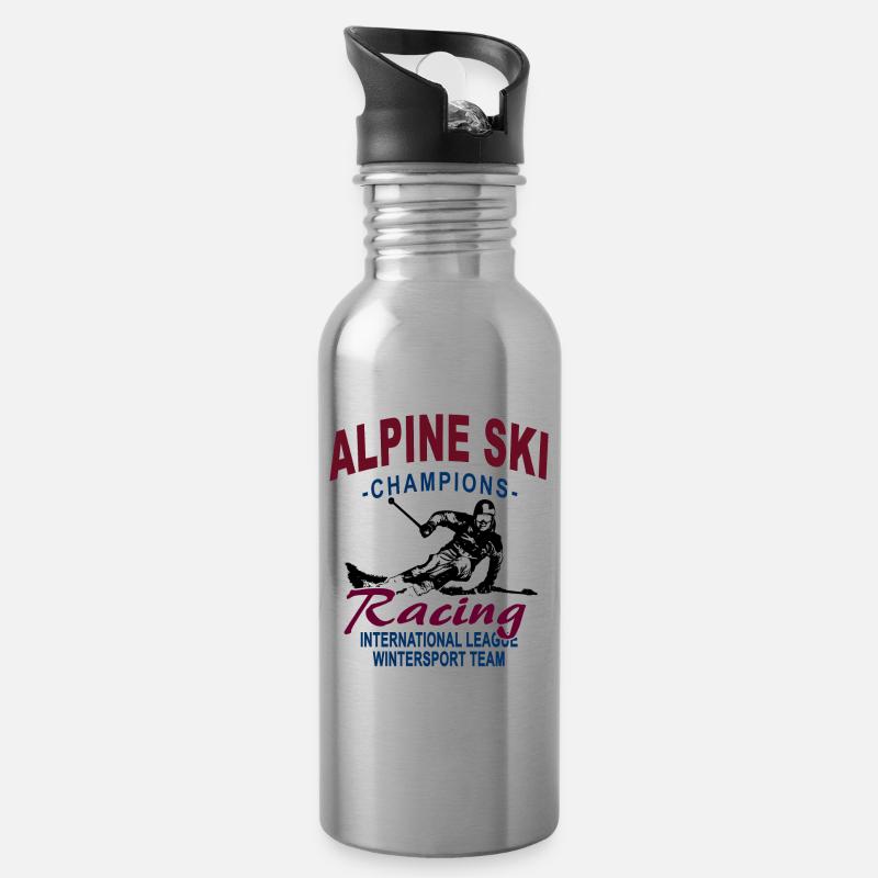 Alpine Ski - Trinkflasche mit integriertem Trinkhalm - Lightsilver