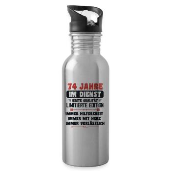 74 Jahre im Dienst 74 Jähriges Dienstjubiläum - Trinkflasche mit integriertem Trinkhalm - Lightsilver - Rechts