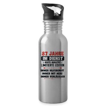 87 Jahre im Dienst 87 Jähriges Dienstjubiläum - Trinkflasche mit integriertem Trinkhalm - Lightsilver - Rechts