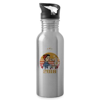 6 years old - Born in February 2018 - Water bottle with straw - silver - Right