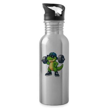 Cooler T-Rex Hantel Gewichtheber Workout Fitness - Trinkflasche mit integriertem Trinkhalm - Lightsilver - Rechts