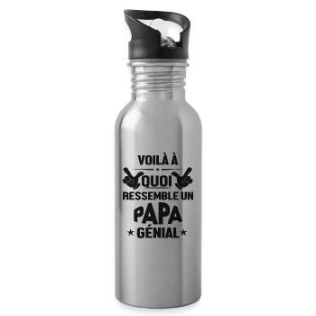 T shirt papa genial humour cadeau papa. - Gourde avec paille intégrée - argent clair - Droite