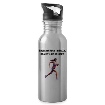 I run because I really, really like dessert. - Water bottle with straw - silver - Right