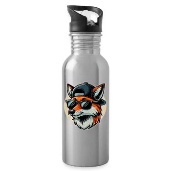 Fuchs mit Sonnenbrille und Cap - Trinkflasche mit integriertem Trinkhalm - Lightsilver - Rechts