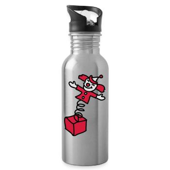 clown_aus_der_kiste_3c - Water bottle with straw - silver - Right