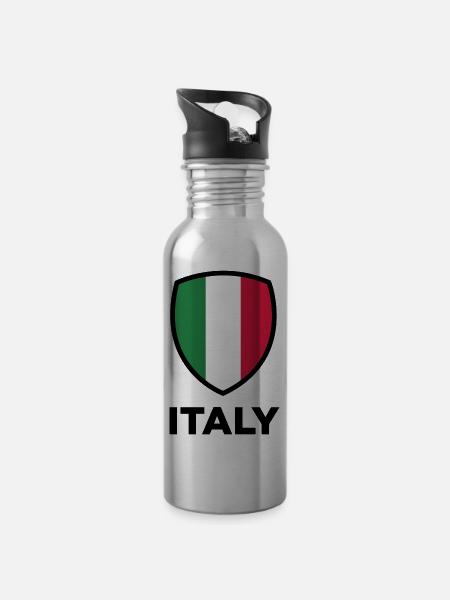 National Flag Of Italy - Water bottle with straw - silver