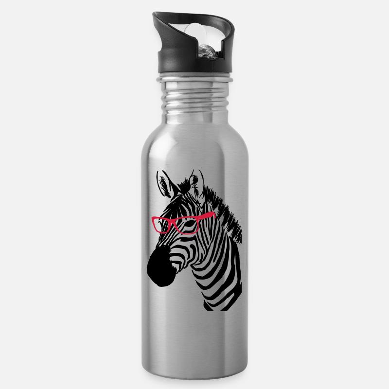 Zebra mit Brille - Trinkflasche mit integriertem Trinkhalm - Lightsilver