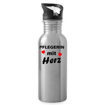 Pflegerin mit Herz - Trinkflasche mit integriertem Trinkhalm - Lightsilver - Rechts