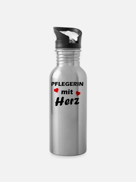 Pflegerin mit Herz - Trinkflasche mit integriertem Trinkhalm - Lightsilver