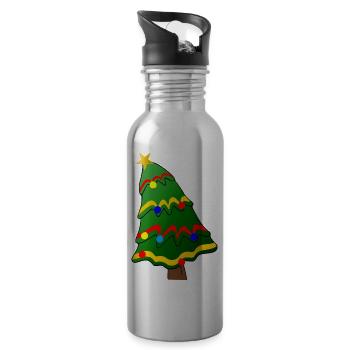 christmas winter reindeer santa claus ugly chr - Water bottle with straw - silver - Right