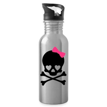 small girlie skull - Water bottle with straw - silver - Right