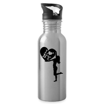 I love NY Herz mit Mädchen - Trinkflasche mit integriertem Trinkhalm - Lightsilver - Rechts