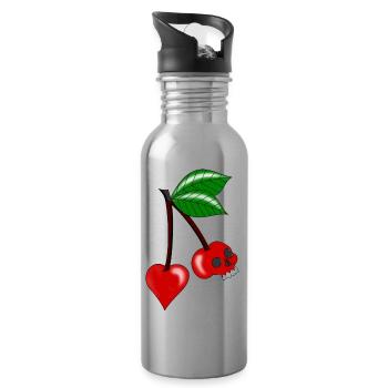 crâne de coeur de cerise - Gourde avec paille intégrée - argent clair - Droite