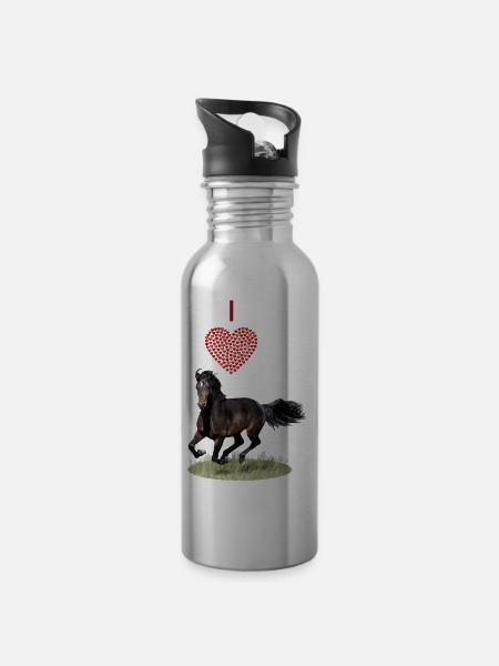I love horses - I love horses - Water bottle with straw - silver