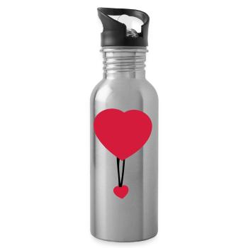 Coeurs en parachute - Gourde avec paille intégrée - argent clair - Droite