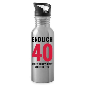 Endlich 40 - Geburtstag - Trinkflasche mit integriertem Trinkhalm - Lightsilver - Rechts