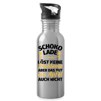 Schokolade lustig - Trinkflasche mit integriertem Trinkhalm - Lightsilver - Rechts