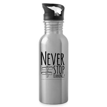 Never Stop Learning ! - Trinkflasche mit integriertem Trinkhalm - Lightsilver - Rechts