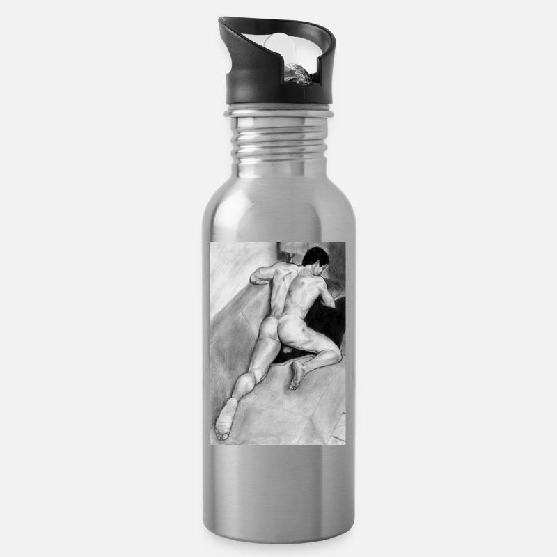 Crayon homme cul - Gourde avec paille intégrée - argent clair