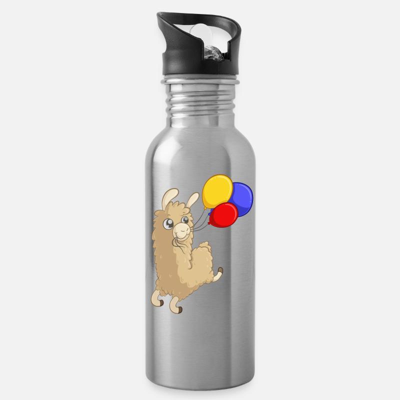Geburtstags Alpaka - Trinkflasche mit integriertem Trinkhalm - Lightsilver