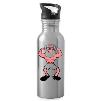 alt opa grossvater hornbrille bart bodybuilder sta - Trinkflasche mit integriertem Trinkhalm - Lightsilver - Rechts