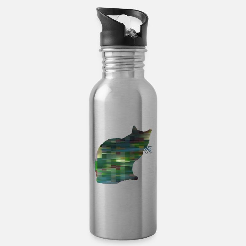 Katze gemustert 1 - Trinkflasche mit integriertem Trinkhalm - Lightsilver
