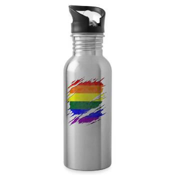 Un drapeau de fierté LGBTQ déchiré révèle - Gourde avec paille intégrée - argent clair - Droite