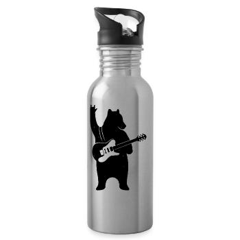 ROCK & ROLL ROCKER BÄR ANIMAL FUN GITARRE MUSIC - Trinkflasche mit integriertem Trinkhalm - Lightsilver - Rechts