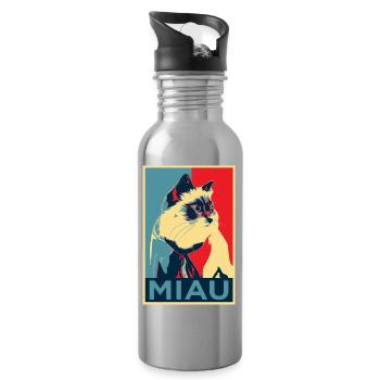 babybell Katze - Miau - Obama-Style - Trinkflasche mit integriertem Trinkhalm - Lightsilver - Rechts