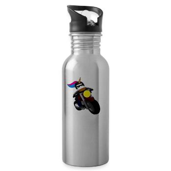 Unicorn motorcyclist. - Water bottle with straw - silver - Right